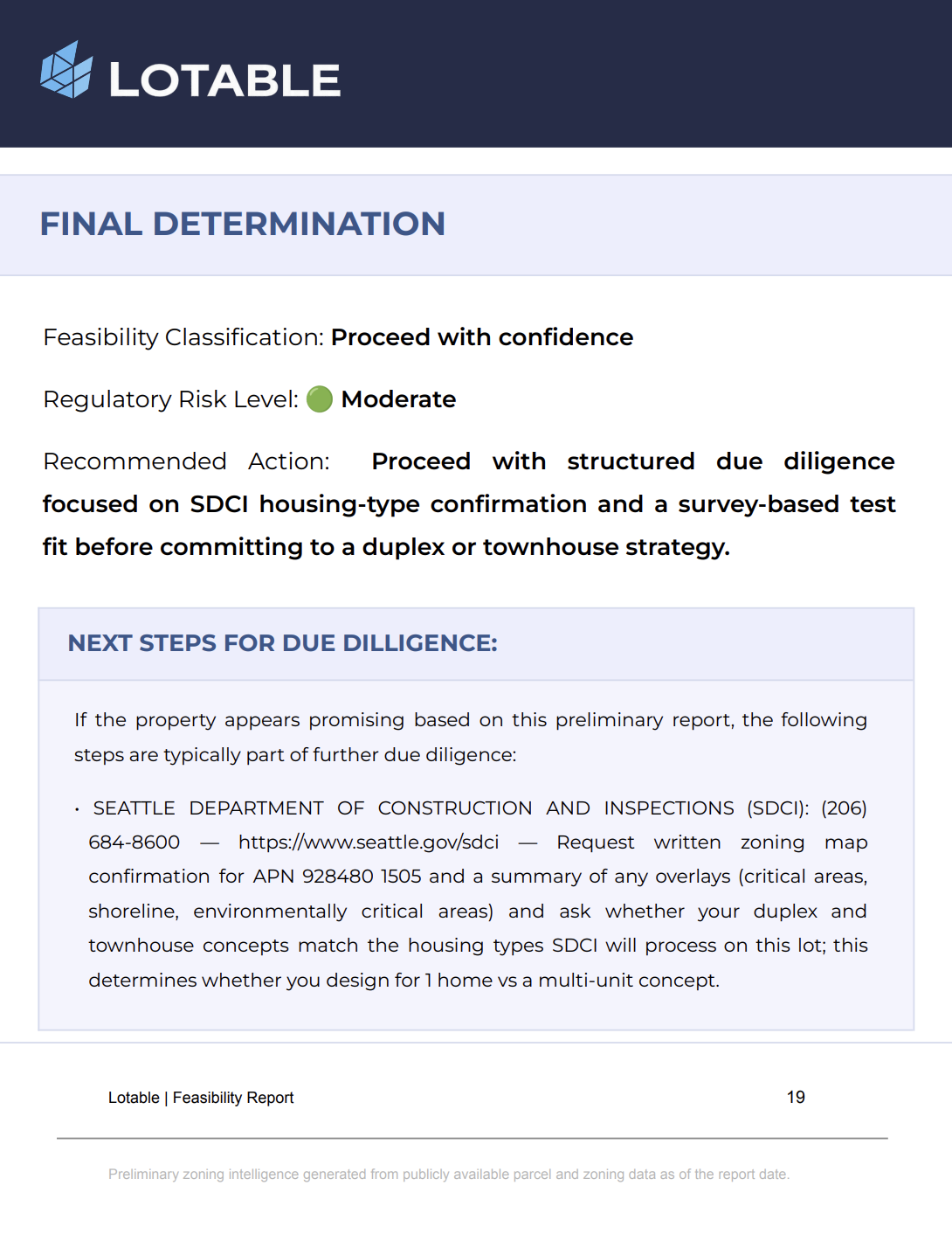 Sample Lotable final determination page